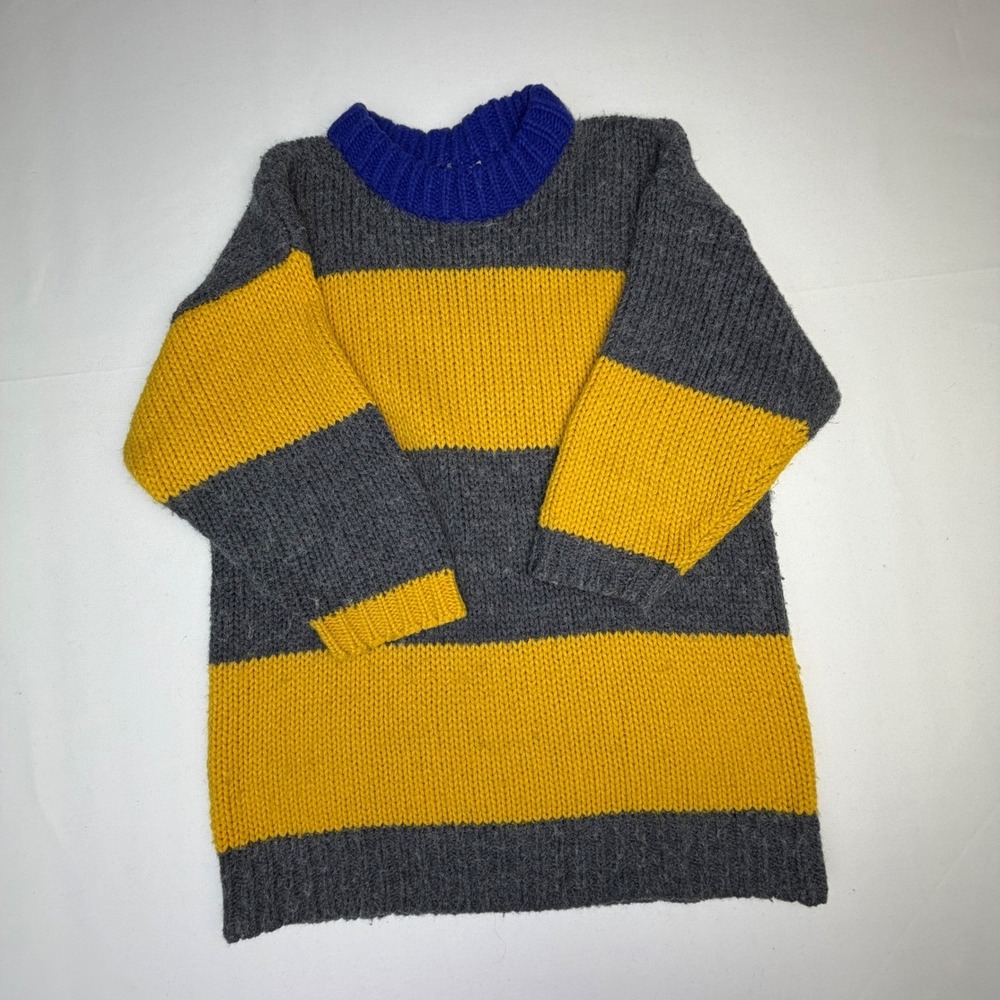 Vintage Susann D. Fuzzy Yellow Stripe Wool Blend Sweater S Colorblock Pullover - Picture 3 of 7
